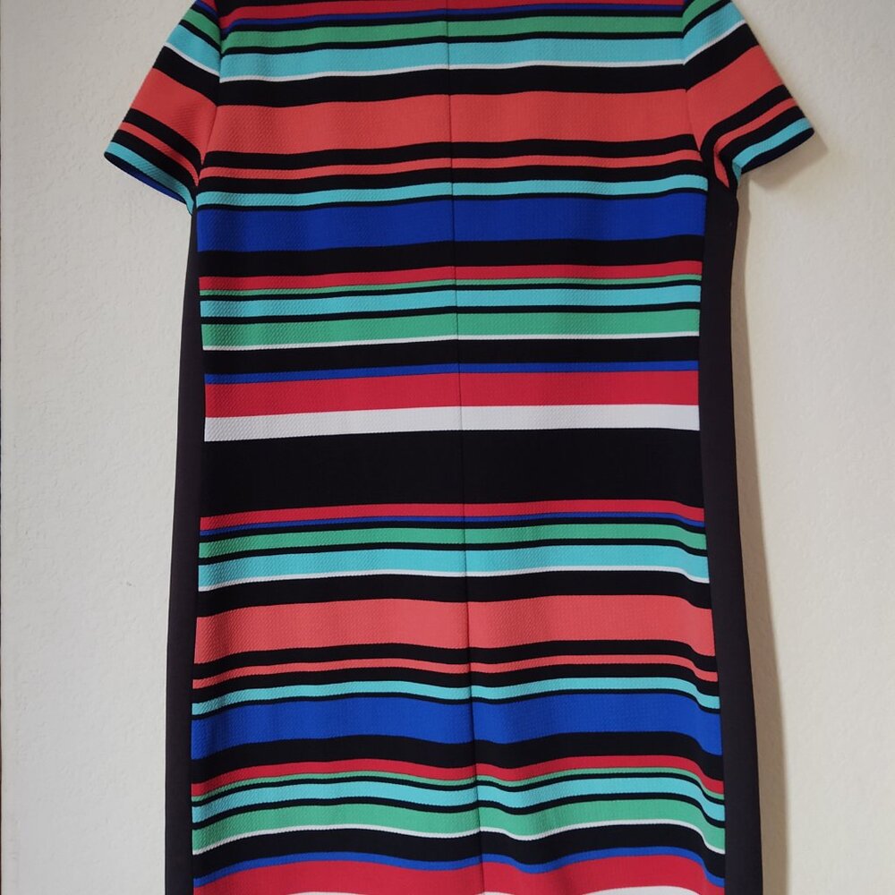 LONDON STYLE COLLECTIONS BLACK BACK FRONT STRIPED PETITE SIZE 14 KNIT STYLE DRES - Picture 4 of 7
